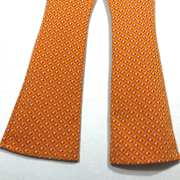 Zara Retro Mod Geometric Y2K style Orange Flare Pants size Medium - Picture 9 of 12
